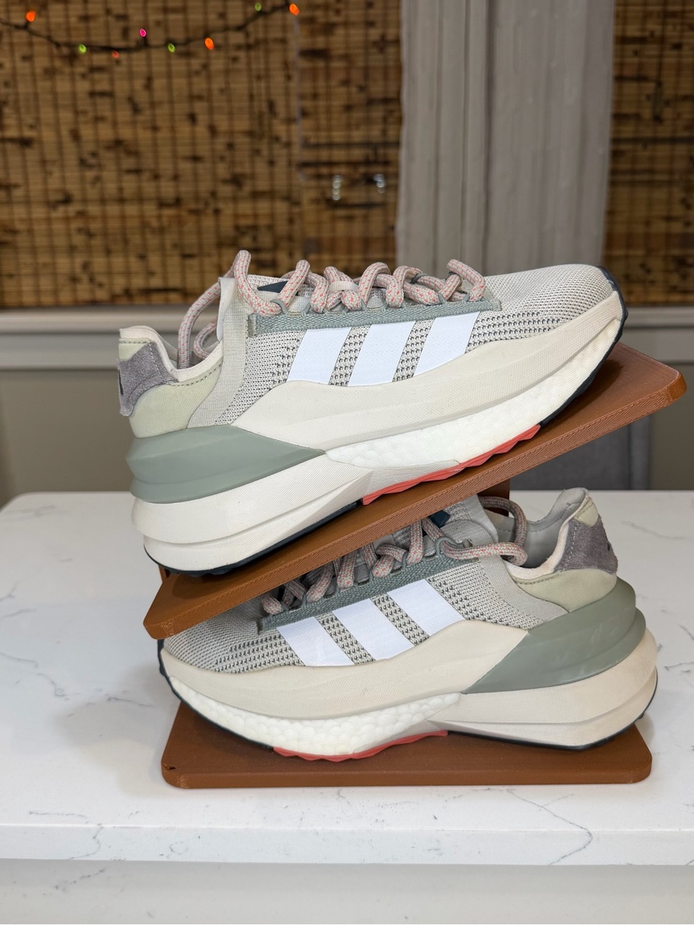 adidas Women's Avryn X in the "Putty Grey / Cloud White / Silver Pebble" size 5